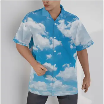 Мужская гавайская рубашка с прохладным небесным принтом Облака Пляжные Летние повседневные топы на пуговицах синего цвета 3D Рубашки
