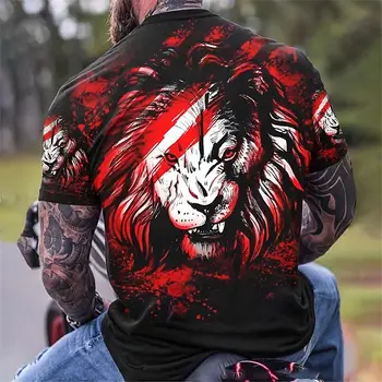 Мужская футболка с изображением животных с 3D-принтом Льва, повседневная свободная футболка большого размера с короткими рукавами, уличный дизайнерский топ, однотонная мужская одежда