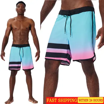 Мужские пляжные шорты с 4-полосной эластичностью, водонепроницаемые пляжные шорты-бермуды, брендовые быстросохнущие пляжные штаны для серфинга, шорты для плавания