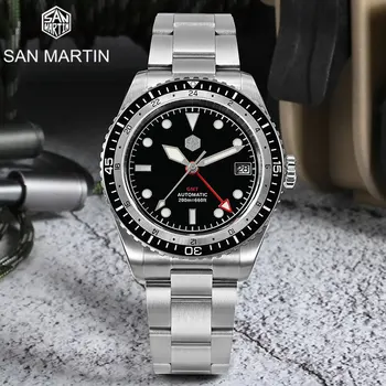 Мужские часы San Martin Роскошные спортивные часы для дайвинга Япония NH34 GMT Деловые Автоматические механические наручные часы Сапфировый Водонепроницаемый 200 м