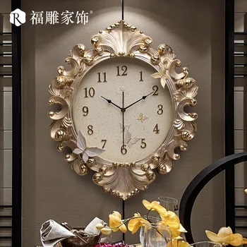 Настенные часы в европейском стиле, часы для гостиной, креативный современный минималистичный домашний ретро-светильник, роскошные ресторанные часы с отключением звука