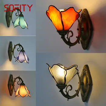 Настенный светильник Tinny Tiffany со светодиодным креативным дизайном, стеклянное бра, прикроватный светильник для дома, гостиной, спальни, декора прохода