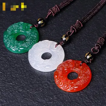 Натуральное красочное нефритовое ожерелье Pixiu, женские изысканные ювелирные изделия, Подлинный Мьянманский жадеит, Двойная подвеска Pixiu, ожерелья для защиты богатства