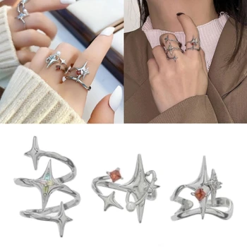 Нерегулярное кольцо с цирконием, спиральные открытые кольца, эстетические геометрические украшения, подарок для вечеринки для женщин и девочек