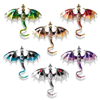 Новые броши с эмалевым драконом Для женщин, Мужчин, Горный хрусталь, Летающее животное, Офисная брошь, Булавки, Подарки