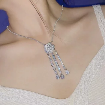 Новые модные роскошные длинные ожерелья с подвесками, элегантное ожерелье с кисточками из хрустальной розы для женщин, модные ювелирные изделия ZK30