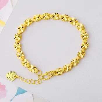 Новый модный браслет золотого цвета, 6 мм Четырехлистный клевер, позолоченные Индийско-африканские браслеты-манжеты, Очаровательные Свадебные украшения, Подарки для женщин