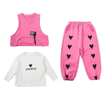 Одежда для девочек, весенне-осенний детский модный жилет Love, штаны с длинными рукавами, комплект из 3 предметов, детская домашняя одежда от 1 до 10 лет