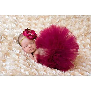Одежда для фотосъемки новорожденных, однотонная нейлоновая тонкая пышная юбка для маленьких девочек с розовой повязкой на голове, Аксессуары для волос