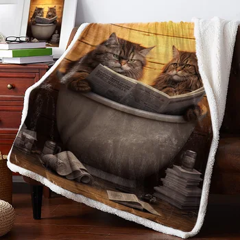 Одеяла для ванной с кошачьей газетой, Зимнее теплое Кашемировое одеяло, Офисный диван, Мягкое покрывало, Детская кровать, Покрывало