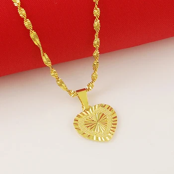 Ожерелье из настоящего золота 24 карат с покрытием в форме сердца, Золотое ожерелье, Женский подарок на Свадьбу, День Рождения