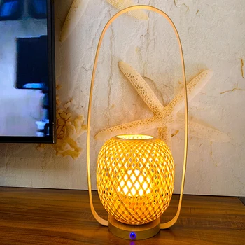 Перезаряжаемая бамбуковая плетеная прикроватная тумбочка для кабинета в спальне ретро дзен перезаряжаемая декоративная настольная лампа новый китайский портативный