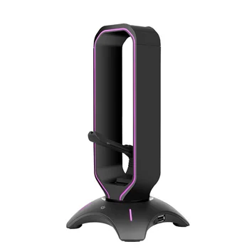 Подставка для наушников RGB, держатель гарнитуры, полка для настольного дисплея с 2 USB-портами, стол для аксессуаров для игровых ПК (розовый)