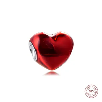 Подходит Pandora Браслет Металлическое Красное Сердце Подвески Оригинальные Металлические Бусины Из Стерлингового Серебра 925 Пробы DIY Изготовление Ювелирных Изделий Бесплатная Доставка