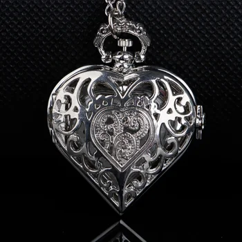 Полые кварцевые карманные часы в форме сердца С серебряным ожерельем, Практичная популярная женская подвеска, Подарочные часы-брелок