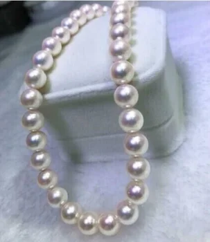 Потрясающее ААААА+++9- 10 мм Настоящее натуральное белое круглое жемчужное ожерелье AKOYA 18 дюймов 14KP