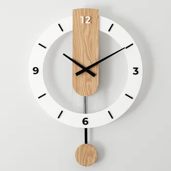 Простые настенные часы в скандинавском стиле, современные, из массива дерева, беззвучные поворотные часы, гостиная, спальня, индивидуальное творческое украшение, домашние настенные часы