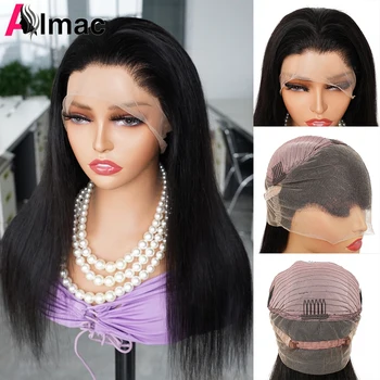 Прямой 360 Полный кружевной парик из человеческих волос, предварительно выщипанный из индийских волос Remy, 360 Прозрачный Кружевной Фронтальный парик для женщин 12-28 дюймов