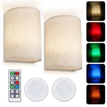 Ретро настенный светильник с тканевым абажуром, Настенные светильники с регулируемой яркостью с дистанционным управлением для спальни, гостиной, Прочный RGB16-Colors