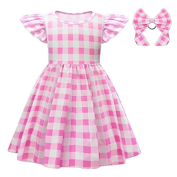 Розовое клетчатое костюмное платье для девочек, косплей из фильма, детская вечеринка на Хэллоуин, Нарядное клетчатое платье, рубашка на День Благодарения для девочек, Мятное боди