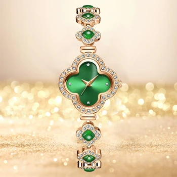 Роскошные Женские часы с дизайном в виде зеленых лепестков, Модные платья, Ювелирные изделия, Часы-браслет для женщин 2023, Женские кварцевые наручные часы.
