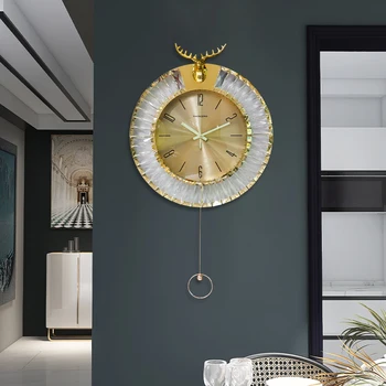 Роскошные настенные часы в гостиной простая домашняя атмосфера светящаяся мода креативное хрустальное украшение настенные часы