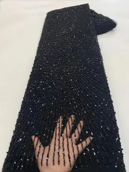 Свадебное платье из кружевной ткани с вышивкой бисером, высококачественный сетчатый материал, французский L-2308022, тюль с пайетками, Африканское кружево
