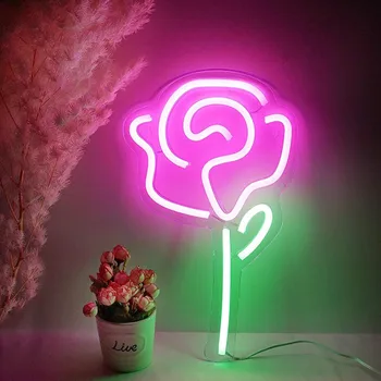 Светодиодная вывеска с розой и неоновым светом, настенный арт-знак в виде гриба с питанием от USB, ночник, Рождественский подарок на День рождения, декор для свадебной вечеринки, настенное искусство