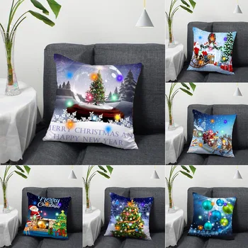 Светодиодные фонари 2024 Рождественская серия Санта-Клаус, Рождественская елка, чехол для подушки, украшение для домашнего дивана, чехол для подушки