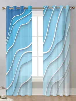 Сине-белые градиентные Абстрактные прозрачные шторы для окна гостиной, Прозрачная вуалевая тюлевая занавеска, шторы Cortinas для домашнего декора