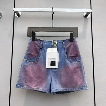 Синие и розовые джинсовые шорты с градиентным рисунком, модные для похудения и удлинения ног