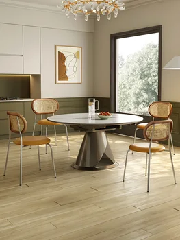 Современный минималистичный домашний обеденный стол, квадратная и круглая комбинация обеденного стола и стула двойного назначения