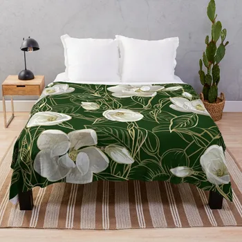 Современный узор Южной магнолии на темно-зеленом пледе, плед для дивана, роскошное пледовое одеяло, модные пледы для дивана