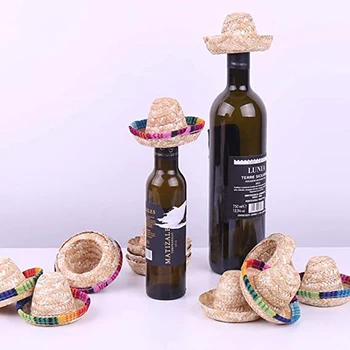 Соломенные топперы для бутылок, винные колпачки, мини-мексиканская шляпа, столовые принадлежности, милый декор для свадебной вечеринки