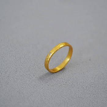 Текстура циркона с инкрустацией в виде молотка ручной работы, Латунное золотое покрытие, простое белое тонкое кольцо для указательного пальца женщины