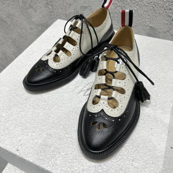 Туфли из натуральной кожи TB THOM, высококачественные женские кожаные туфли на низком каблуке, подходящие по цвету, повседневные модельные туфли со шнуровкой пористого дизайна
