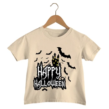 Футболка Happy Halloween, детская одежда, топы с короткими рукавами для мальчиков, футболка Horror Halloweec, забавная футболка с летучей мышью, рубашка для девочек на Хэллоуин