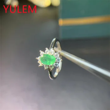Ювелирные изделия YULEM из серебра 925 пробы с изумрудом Обручальное кольцо 4мм * 6мм с натуральным изумрудом Кольцо Diana для повседневной носки Серебряное кольцо с драгоценным камнем