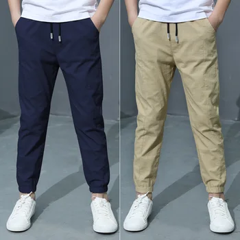 осенние повседневные брюки для мальчиков, Лето 2023, модные брюки из цельного хлопка и льна от комаров, 110-160 хлопковых брюк от комаров